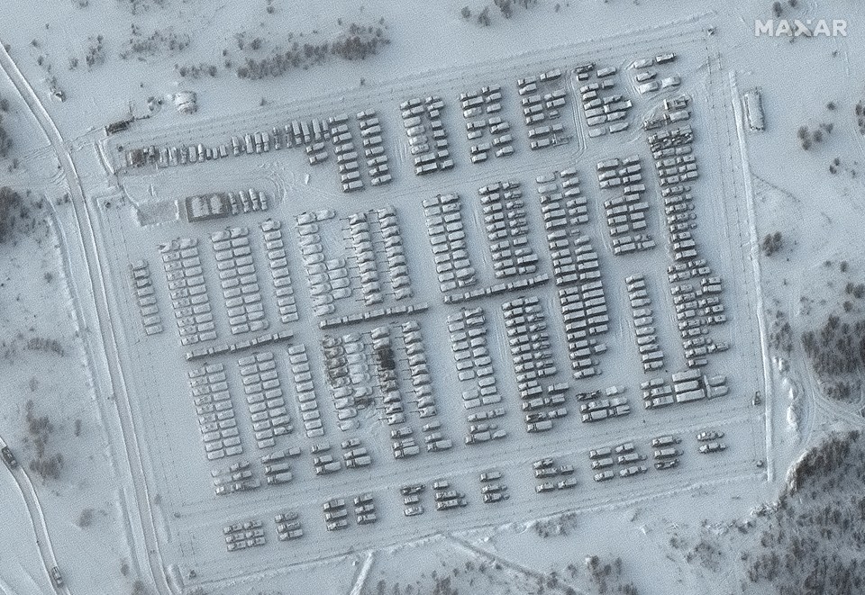 Satellite image shows military vehicles massed in Yelnya, near Russia’s western front