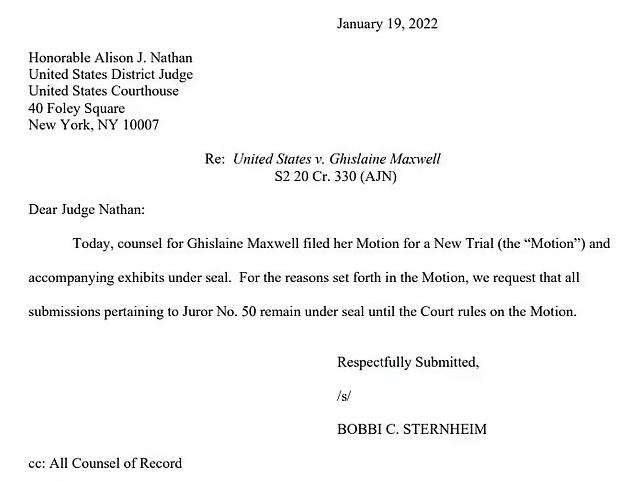 Attorney Bobbi C. Sternheim wrote the above letter to Judge Alison Nathan