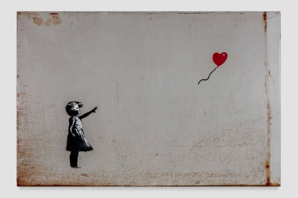 Robbie's Girl With Balloon is a version on metal of an image that first appeared in 2002 under Waterloo Bridge