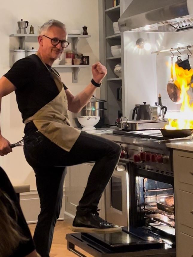 The former footballer could be seen cooking up a storm