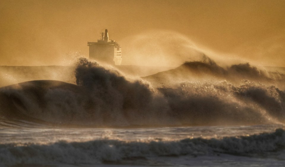 The DFDS Princess seaways heads into the River Tyne in rough seas today