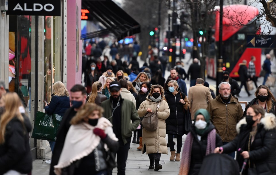 Shoppers filled high streets with the easing of restrictions and customers braved the cold weather in London’s Oxford Street, named Europe’s busiest in a report