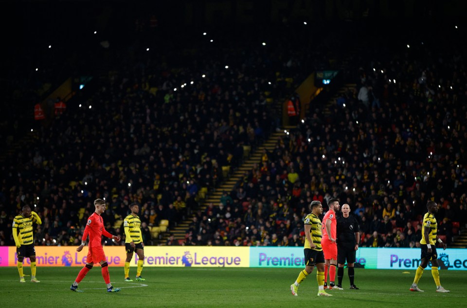 Fans attempted to light up Vicarage Road using their phones