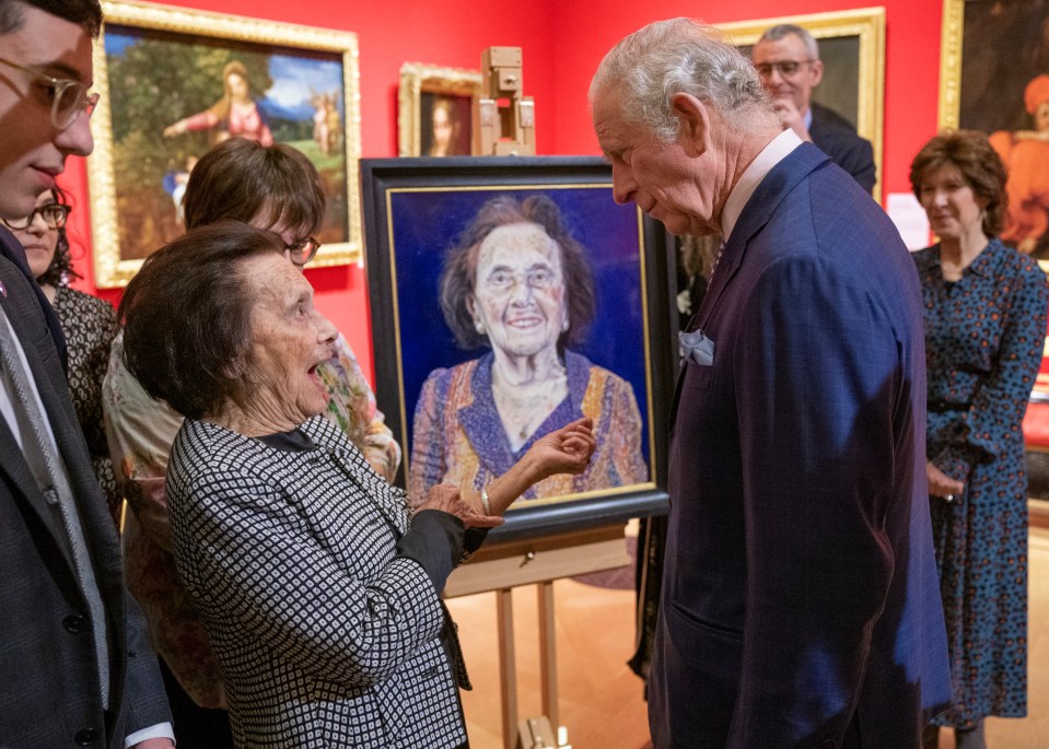 Lily Ebert, 98, talks to Prince Charles as her portrait goes on display