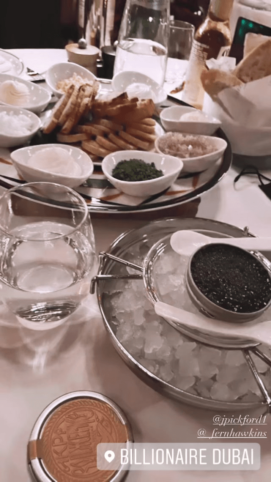 Megan Davison dined on caviar at the Billionaire Dubai restaurant along with Fern Hawkins