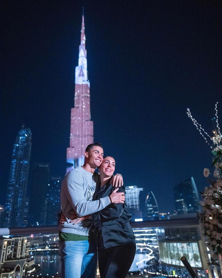 The pair posed for photos with the Burj Khalifa in the background