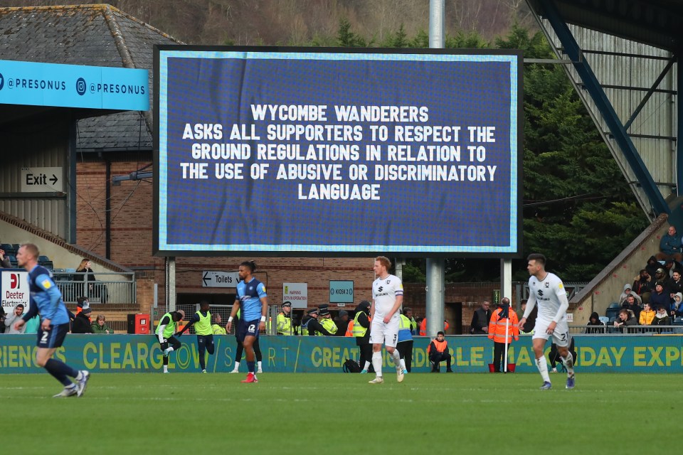 Wycombe urged all fans not to engage in abusive behaviour with a message on the big scrren