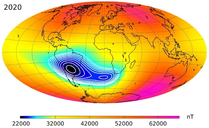 Blue area shows where the 'Bermuda Triangle of Space' strikes