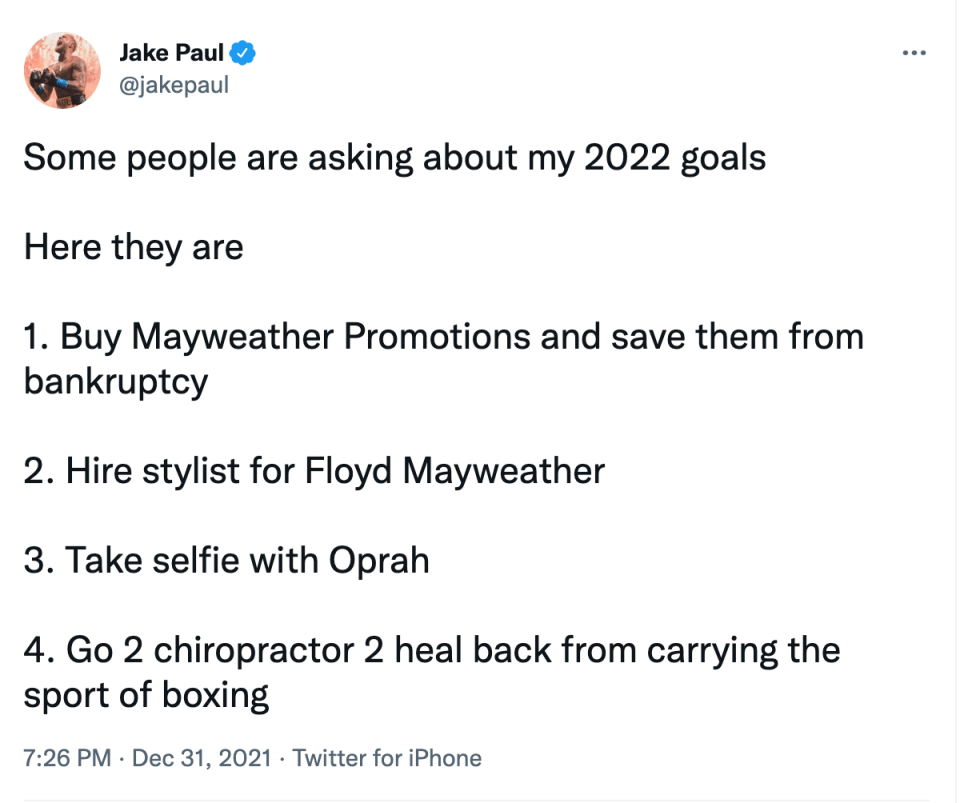 Paul mocked Mayweather in two of his four goals for 2022