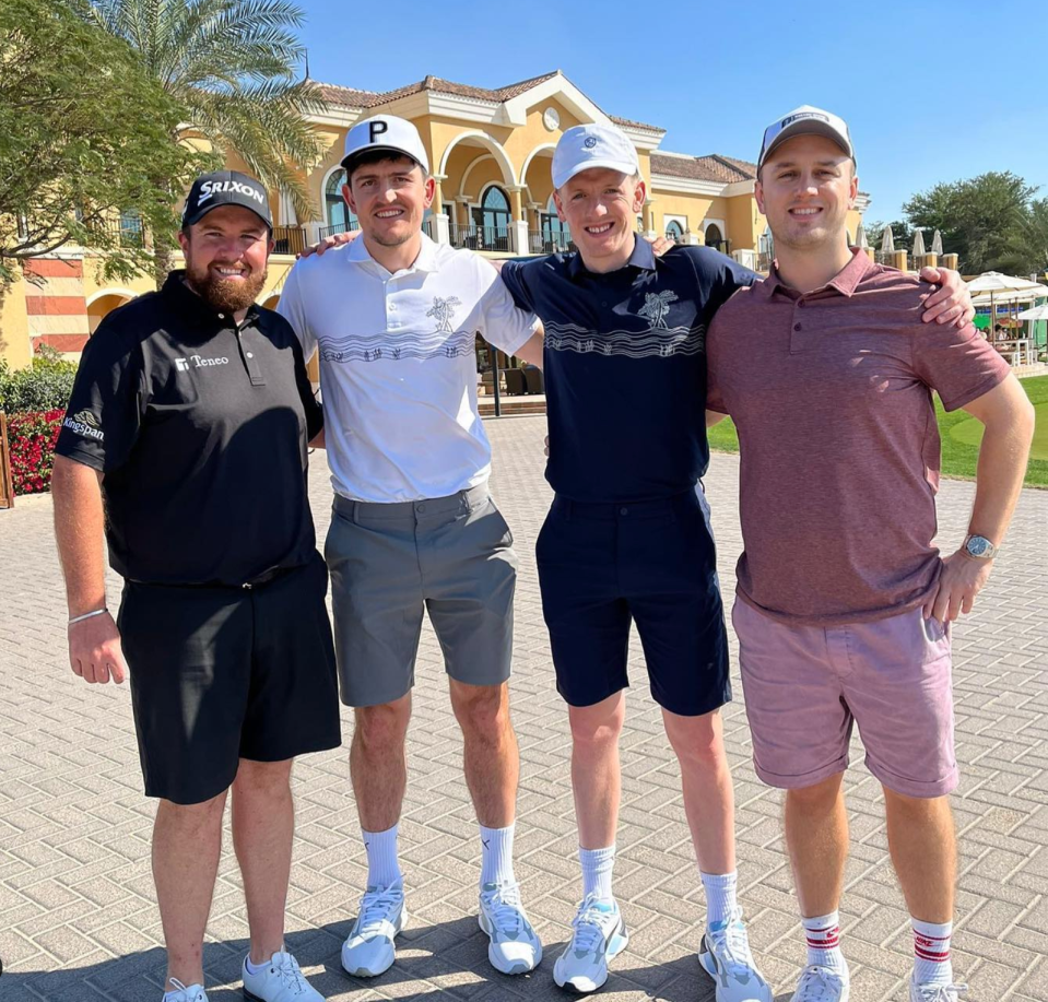 Shane Lowry, Harry Maguire, Jordan Pickford and Brian Moran at the Els Club at Dubai Sports City