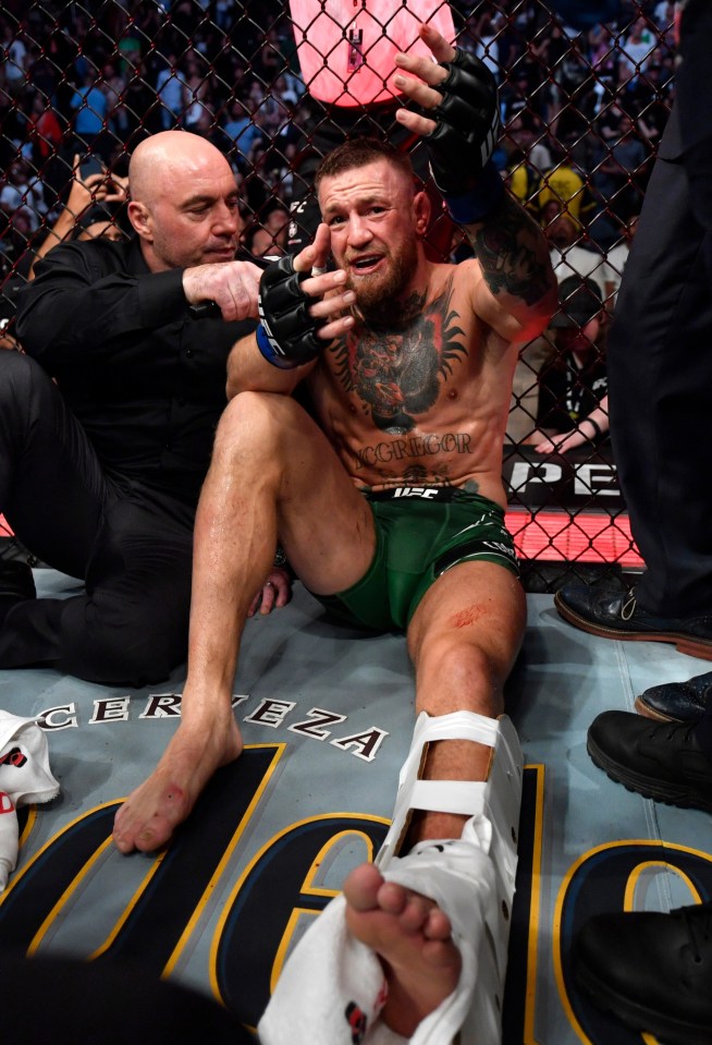 Conor McGregor after suffering his horror leg break