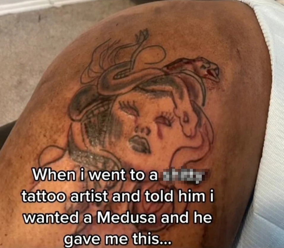 A TikTok users was far from happy with her Medusa tattoo