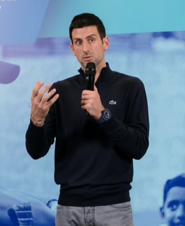 Djokovic speaking at a panel discussion at the Novak Tennis Centre on December 16