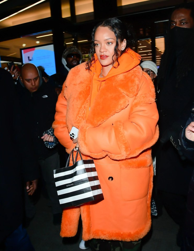 Rihanna spotted in New York last week in a huge coat that covered her figure