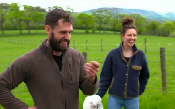 Kelvin Fletcher’s wife was in hysterics on their new farming show when her husband had to get hold of a sheep’s testicles