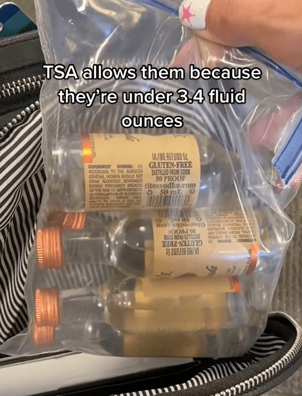 She filled a plastic bag with mini bottles of vodka and took them through airport security