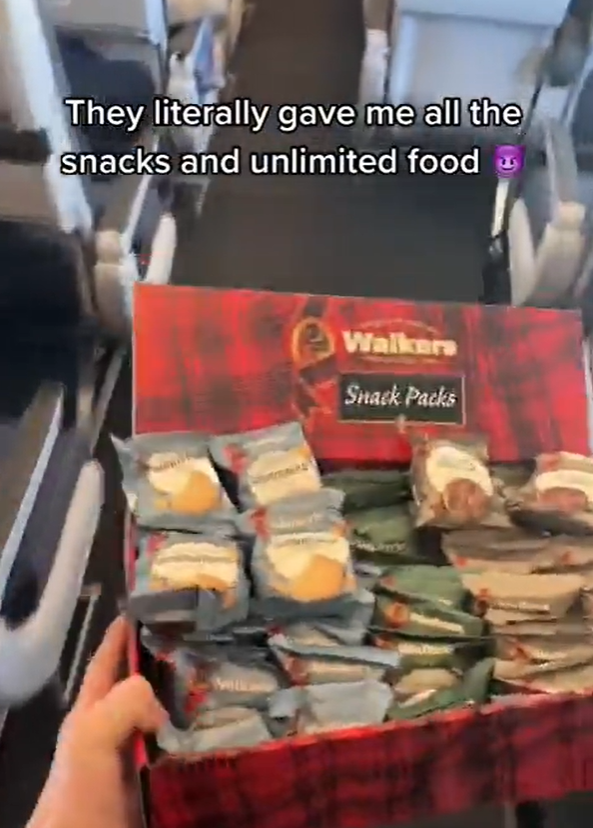 Flight attendants were more than happy to give him as much free food as he wanted