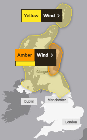 Three weather warnings are in place for wind tomorrow