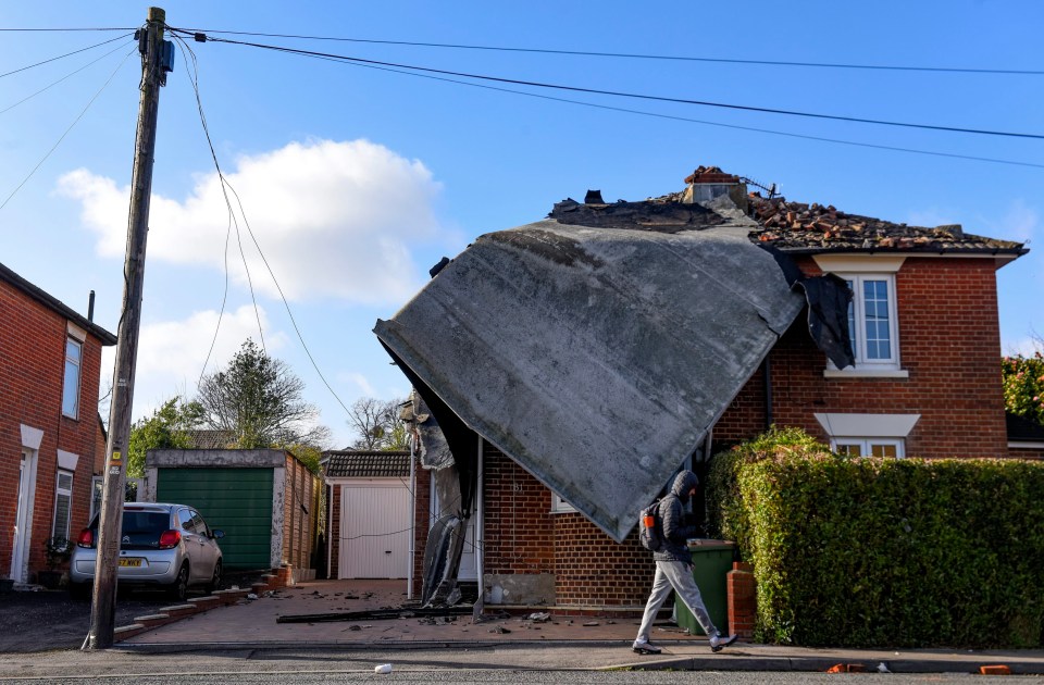 A collapsed room in Bitterne, Southampton, during the strong winds