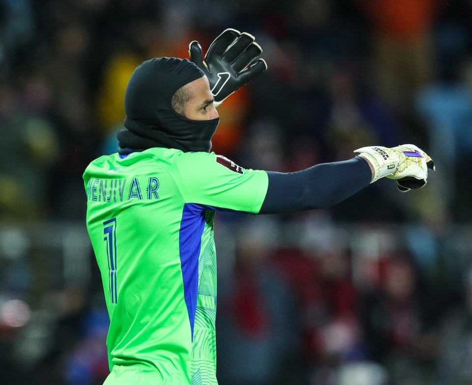 Honduras goalkeeper Edrick Menjivar was dressed to beat the cold