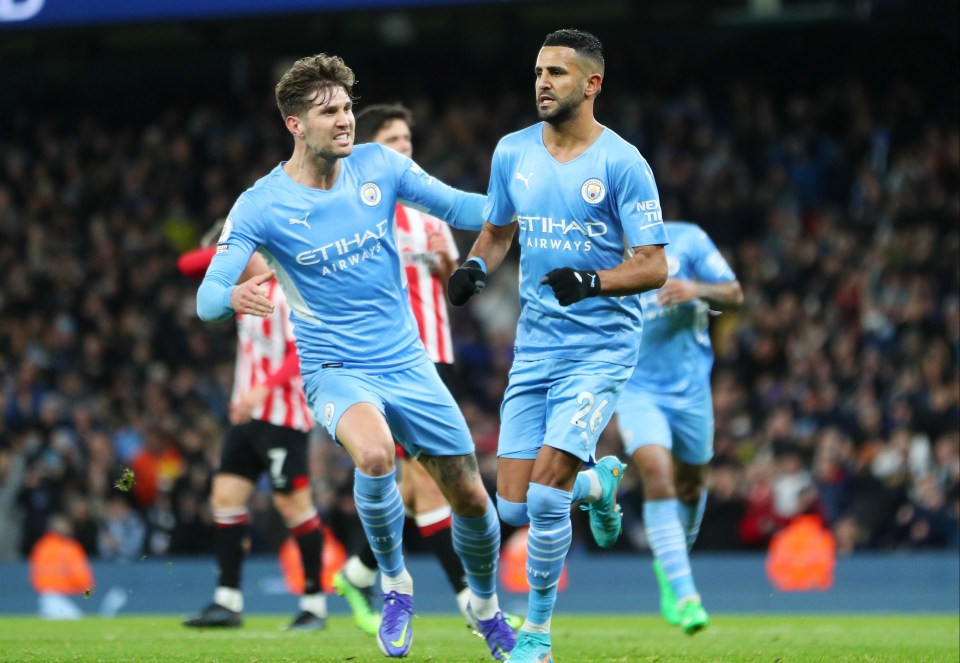 Mahrez wheeled away in delight after scoring his 16th goal of the season