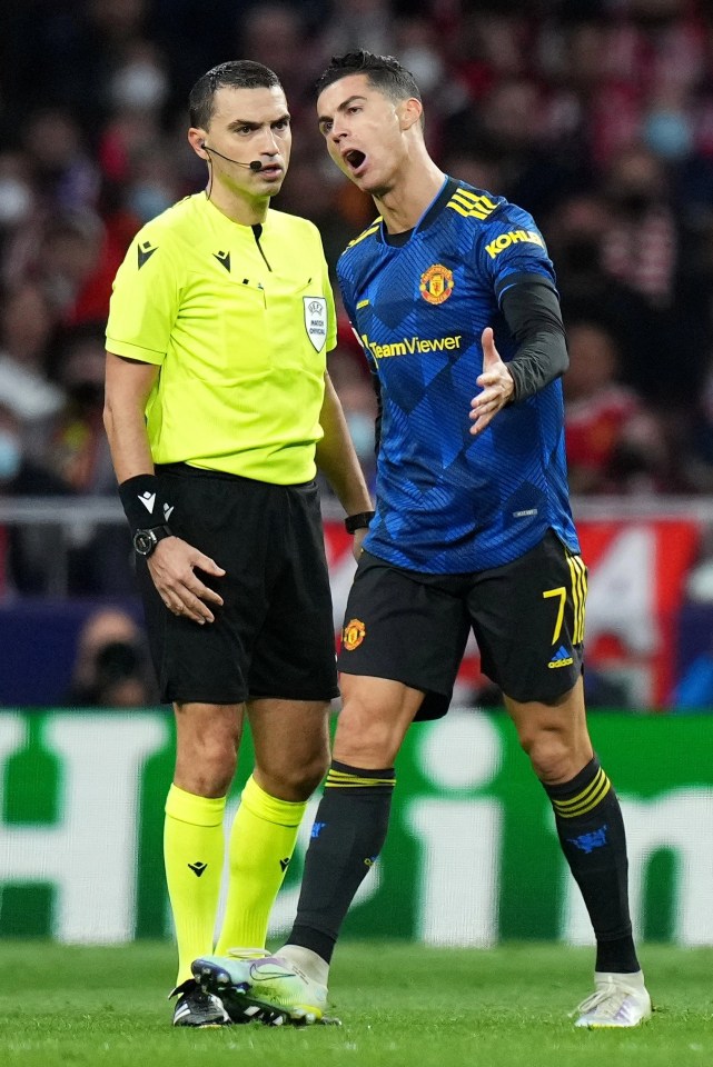 Cristiano Ronaldo cuts a frustrated figure and makes his feelings known to the referee