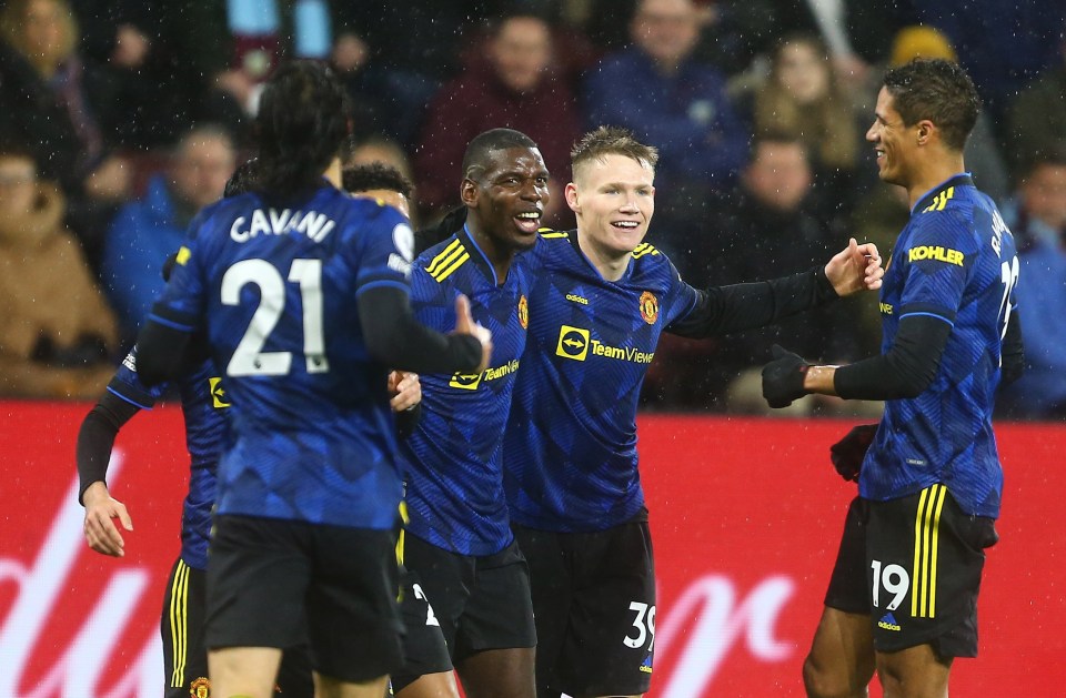 Pogba reacts with his team-mates after scoring his first Premier League goal in over a year