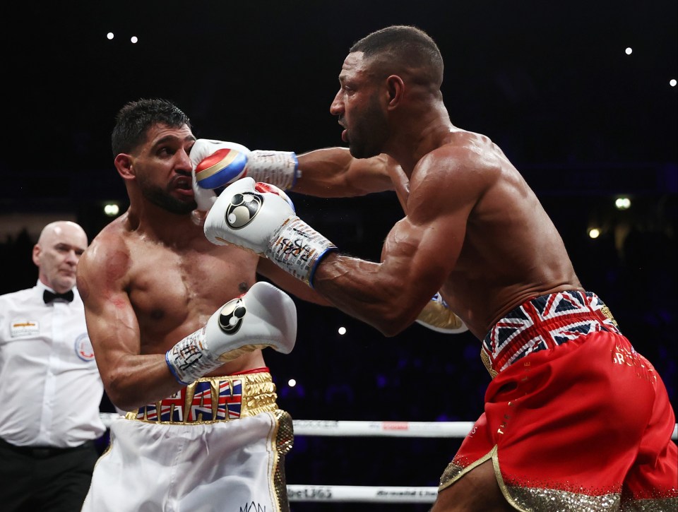 Amir Khan, wearing the same gloves as Kell Brook, was beaten in round six