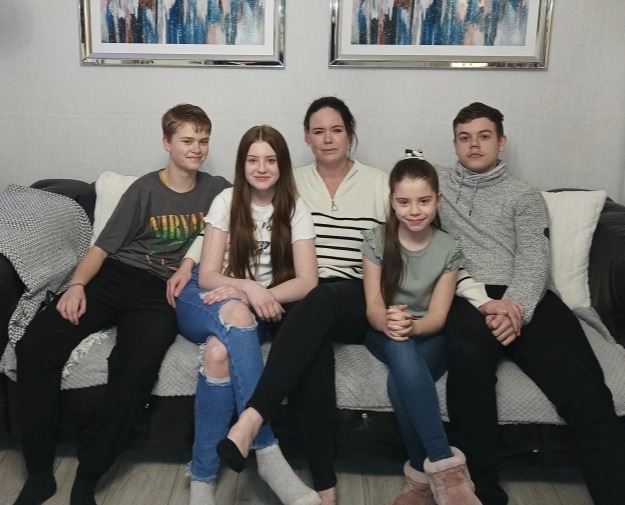 Nicky Birch with sons Kassey and Colby and daughters Miley and Bobbi at home in Rugby, Warks