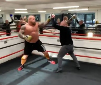 Eddie Hall looked in ferocious form as he did some boxing sparring