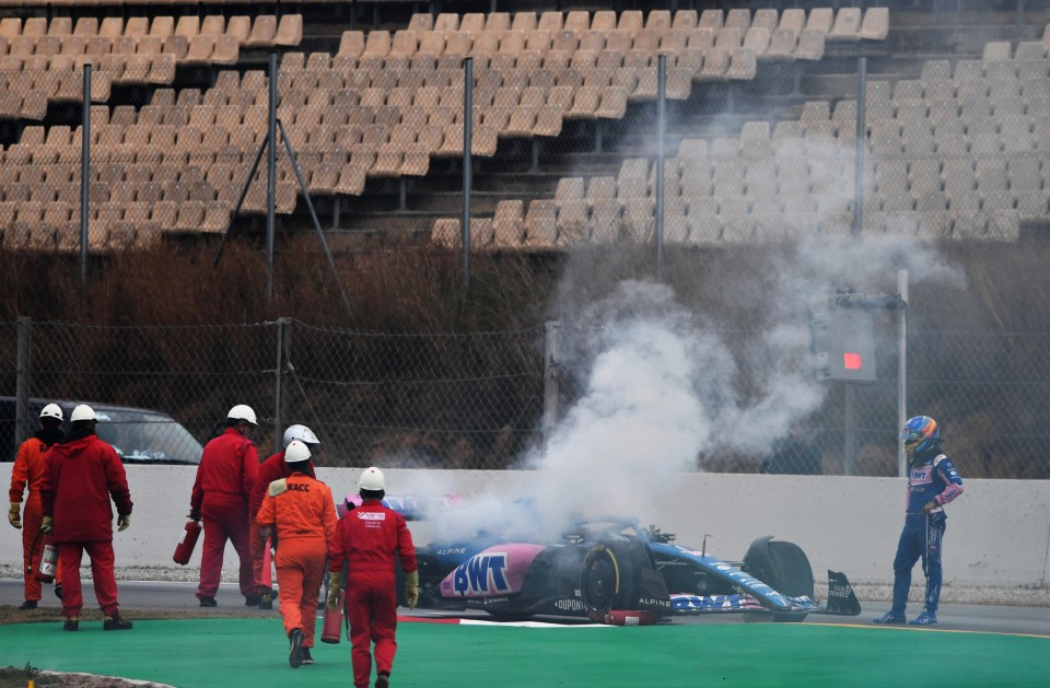 The Spaniard was forced to pull up in Barcelona as marshals raced over