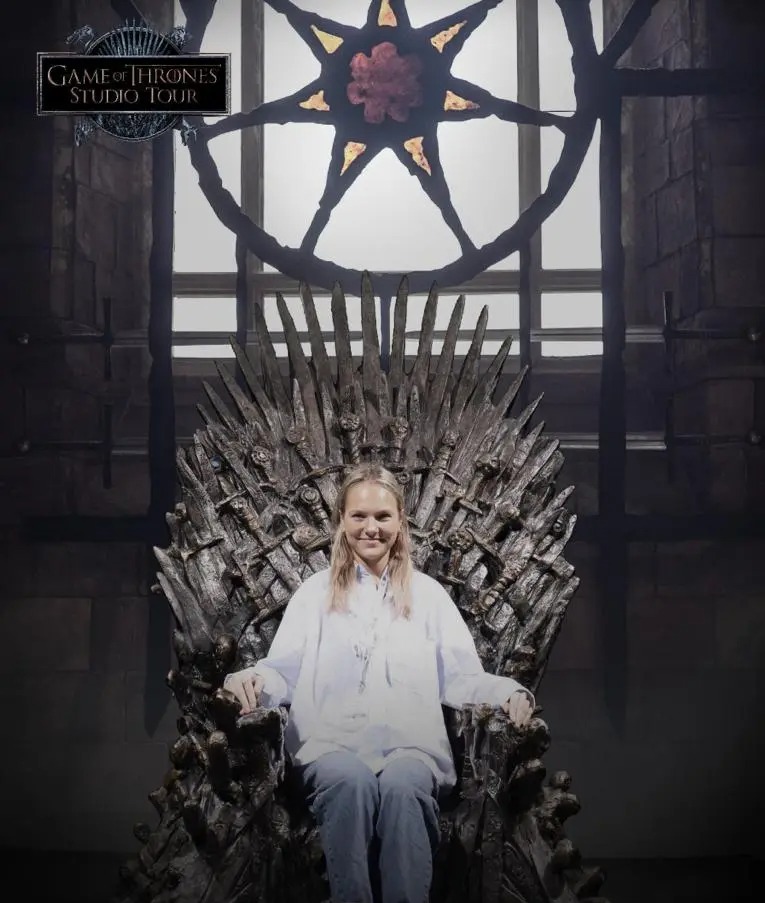 Sophie sits on the throne at the Game Of Thrones Studio Tour in Banbridge, near Belfast