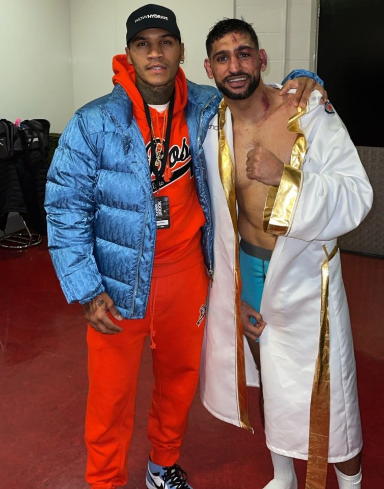 Conor Benn with Amir Khan after the Kell Brook fight