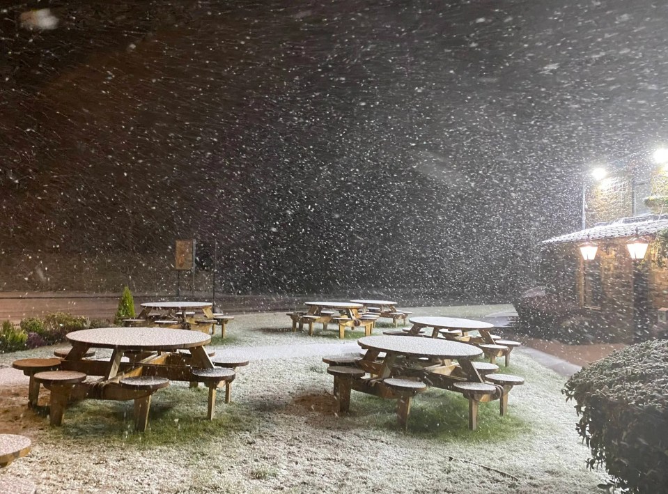 Snow falls in Burnopfield, County Durham