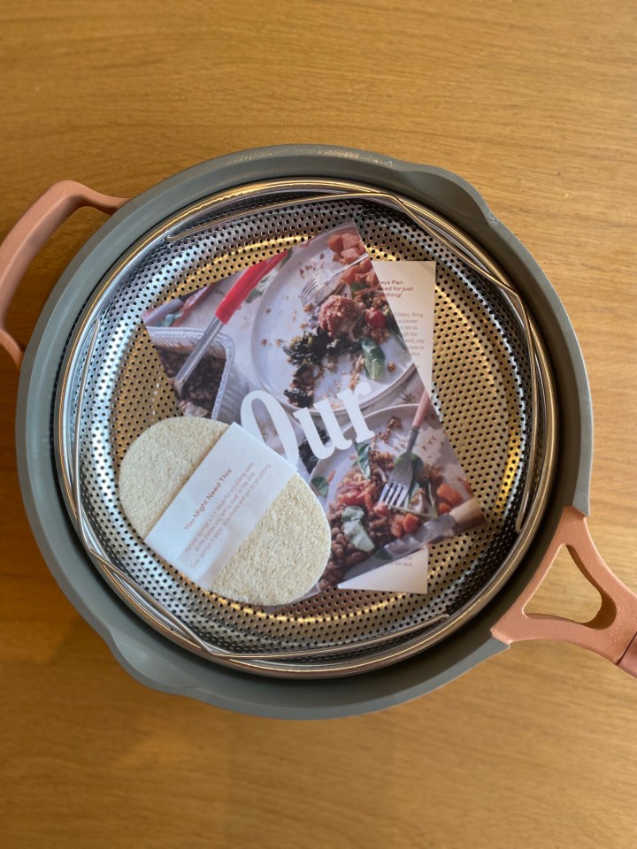 The stainless steel basket allows you to steam or boil food in the Always Pan