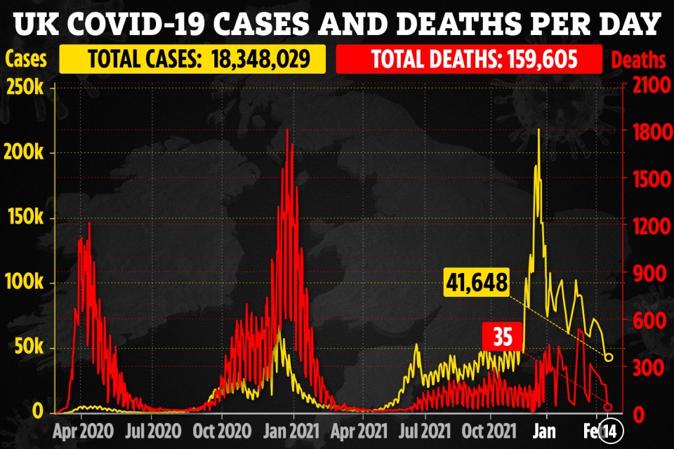 The chart above shows how coronavirus cases have fallen in the last few weeks