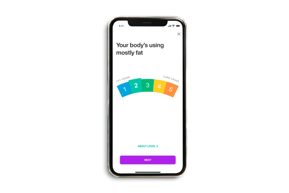 The app measures whether your body is burning carbs or fat at any given time of the day