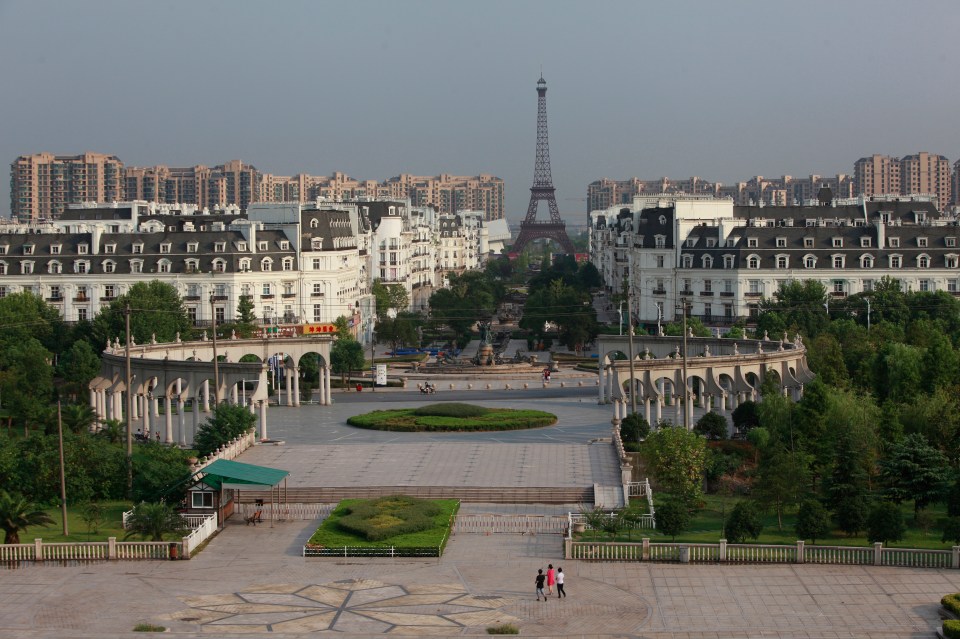 A view of the Tianducheng development featuring the Eiffel Tower in Hangzhou