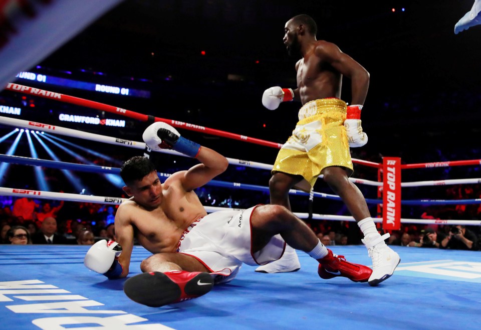 Crawford floored Khan before the Brit was pulled out by his corner