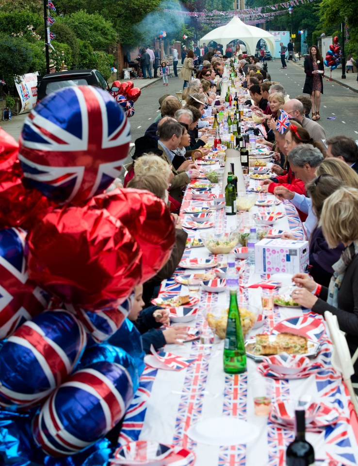 Lunch is enjoyed at a street party in Kensington during the Queen's Diamond Jubilee celebrations on June 4, 2012