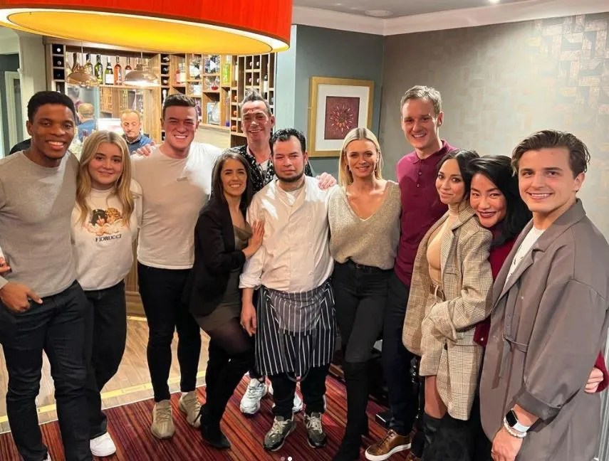 The BBC stars posed for a photo with the restaurant's chef