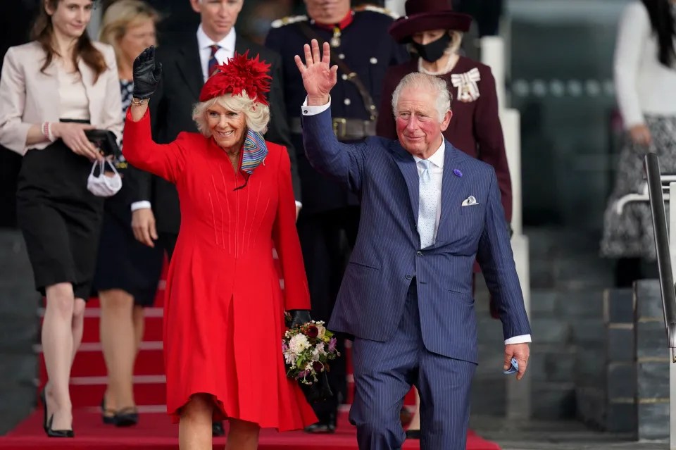 Charles and Camilla leave the opening ceremony of the sixth session of the Senedd in Cardiff