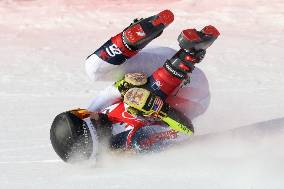 US skier Nina O’Brien suffered a nasty crash just seconds before crossing the finish line