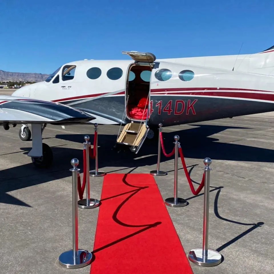 Couples can take a 45-minute flight on a private plane decked out with a satin covered mattress and pillows