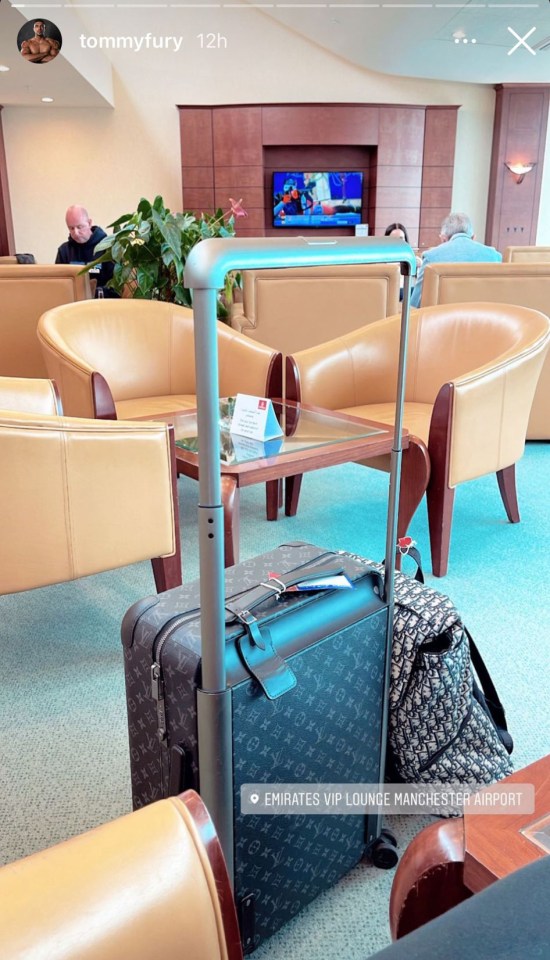 Tommy relaxed in the airport lounge before boarding the aircraft