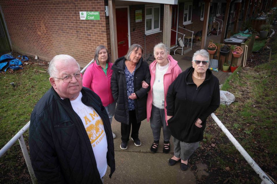 Residents Martin Phillips, Susan Phillips, Jane Whitehead, Marian Joyce and Janet Maggs, pictured outside Chatham Court