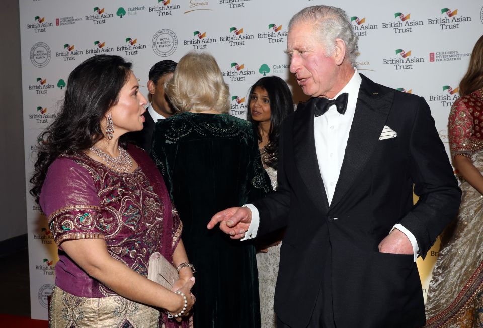 Charles speaks to Priti Patel at the British Museum last night