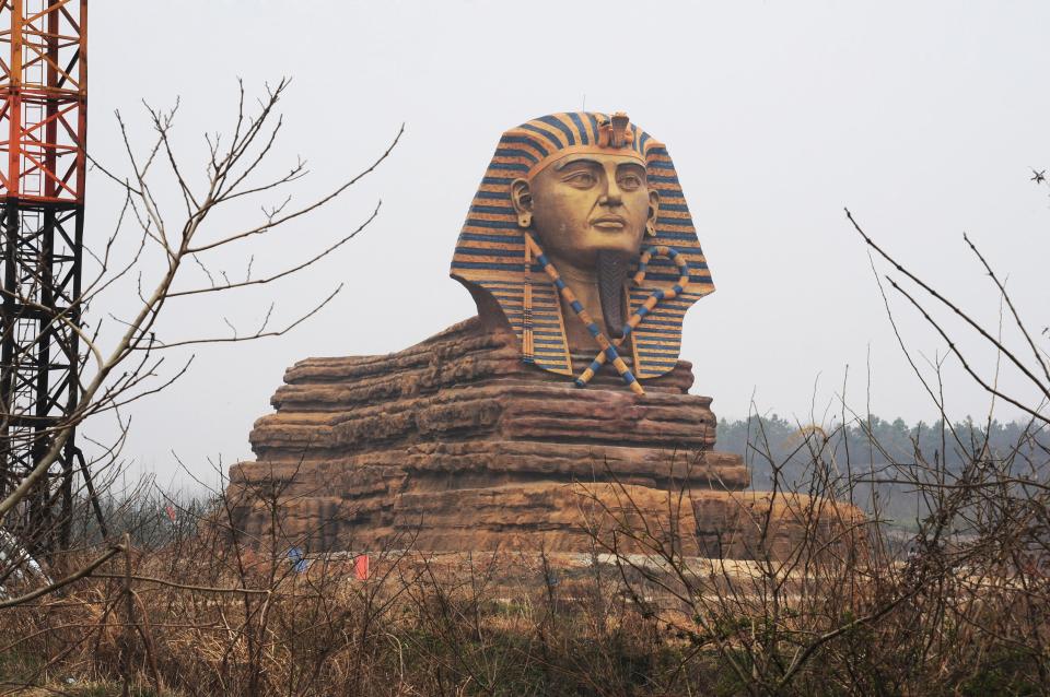 The replica of the Great Sphinx at the construction site of Chuzhou Great Wall International Tourism Cartoon Creative Park