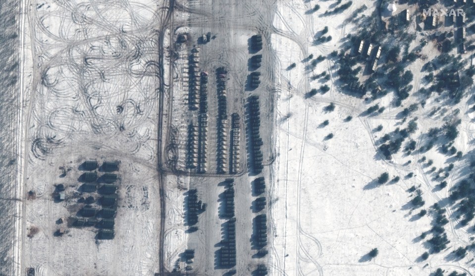 Satellite images show Russian forces massed near the border with Ukraine