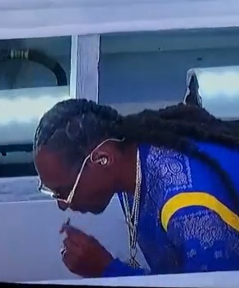 Snoop Dogg was caught taking a puff or two before the Super Bowl half-time show